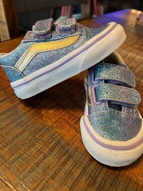 Vans Kids Glitter Velcro Sneakers - Blue, Purple & Yellow
